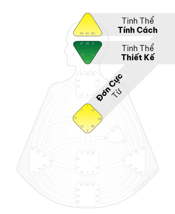 Tinh thể Tính Cách ở trung tâm Đầu, tinh thể Thiết Kế ở trung tâm Ajna, Đơn Cực Từ ở trung tâm G